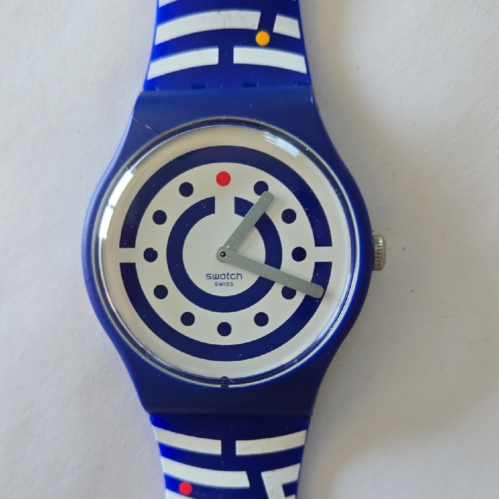 Swatch Blue and White Geometric Swatch Club